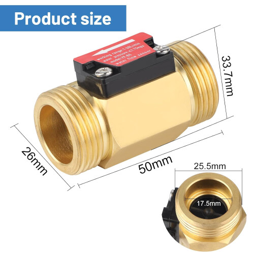 2 Pieces G3/4 Water Flow Sensor, Water Flow Sensor 3/4'' Flow Meter, Hall Effect Water Flow Sensor Water Flow Switch Water Flow Meter, 1-30L/Min 1