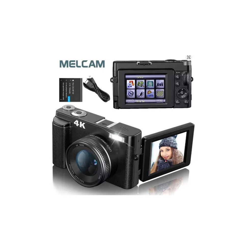 4K Digital Camera for Photography and Video Autofocus Anti-Shake 48MP Compact Vlogging Camera 3'' 180° Flip Screen with Flash