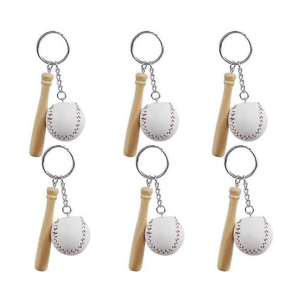 6pcs Baseball & Wooden Keychain, Creative Metal Keychain