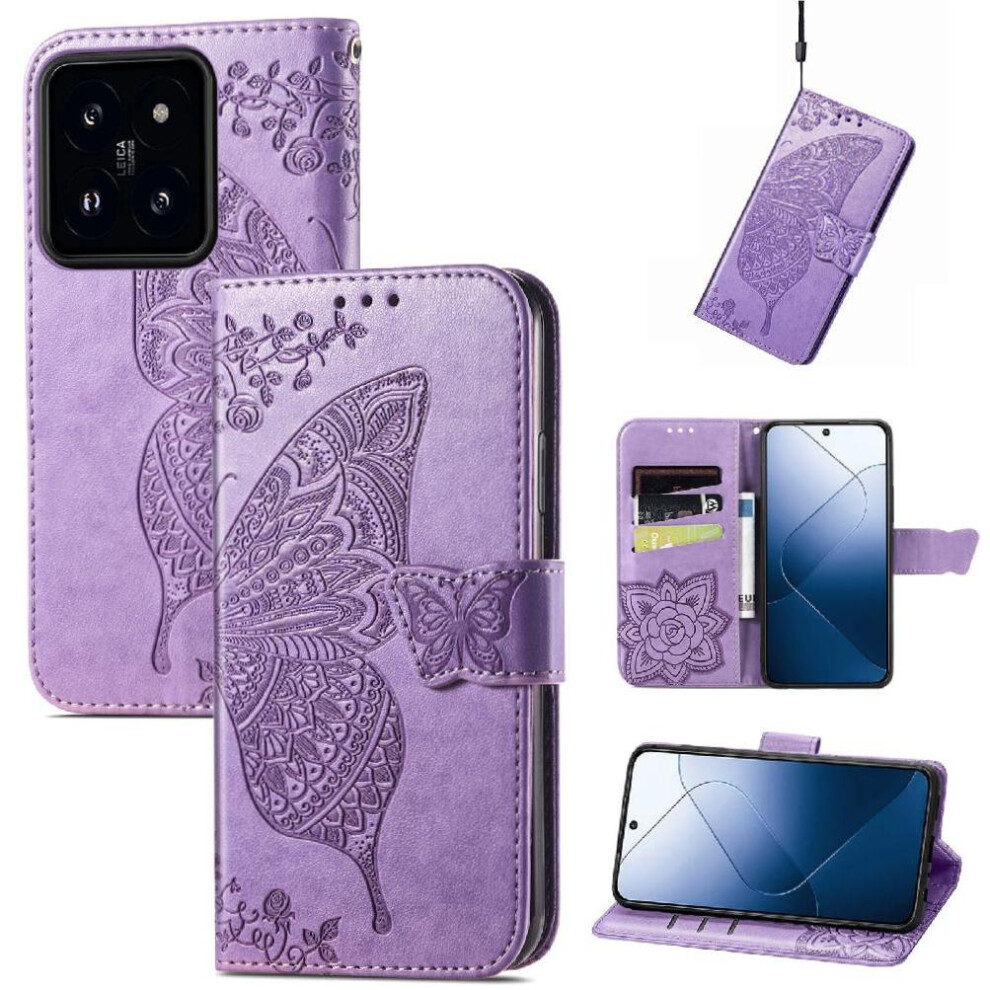 ( Violet) Case For Xiaomi 14T Pro Wallet Business Butterfly Wing Multi-Color Light 764563475841