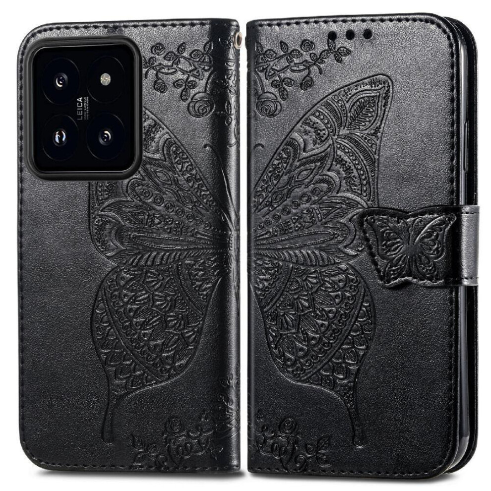 (Black) Case For Xiaomi 14T Business Butterfly Multi-Color Wing Wallet Black 764563475889