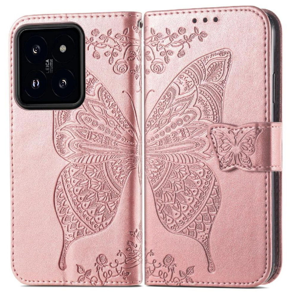 (Rose ) Case For Xiaomi 14T Business Butterfly Multi-Color Wing Wallet Gold 764563475902