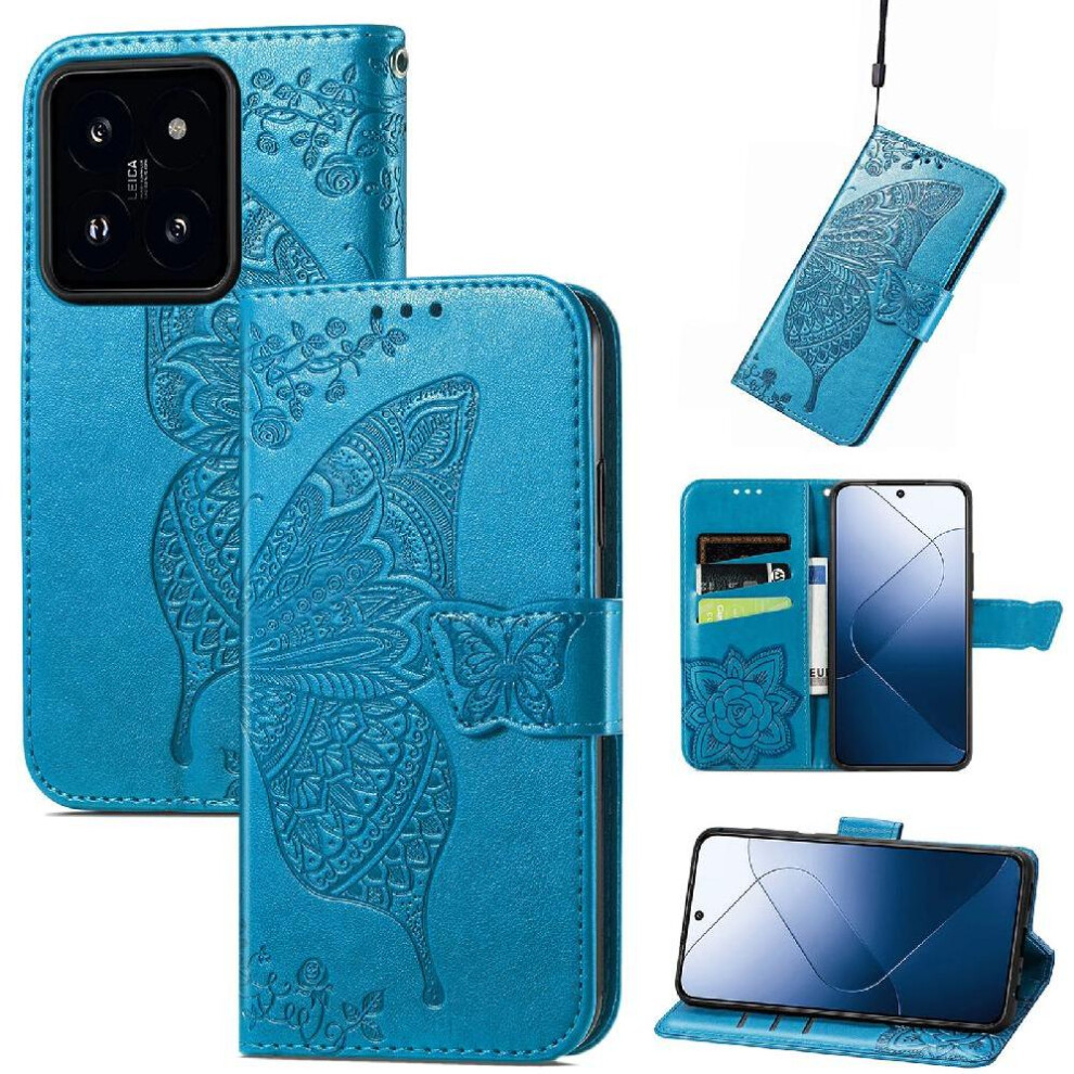 (Blue) Case For Xiaomi 14T Business Butterfly Multi-Color Wing Wallet Blue 764563475926