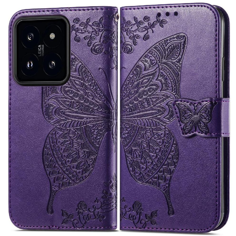 ( Violet) Case For Xiaomi 14T Business Butterfly Multi-Color Wing Wallet Dark 764563475896