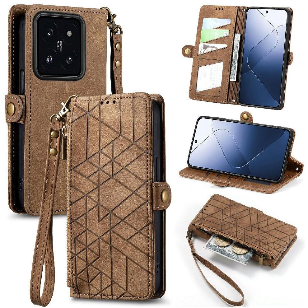 Photos - Case  Flip  for Xiaomi 14t Wallet Shockproof Simple Business Flip Cover Leather (Brown)