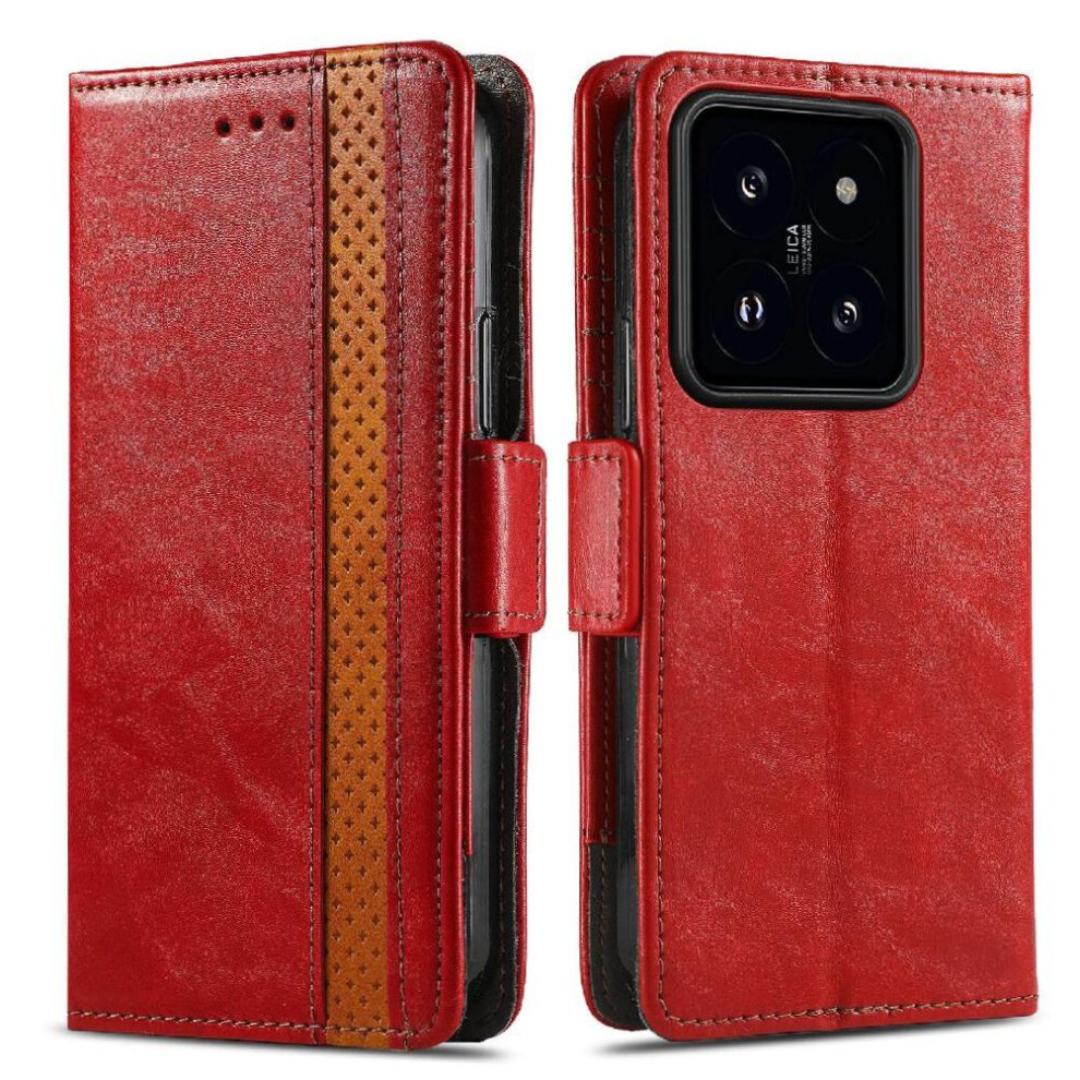 Photos - Case   for Xiaomi 14t Business Multi-card Slot Multi-color Wallet Splicing(Red)