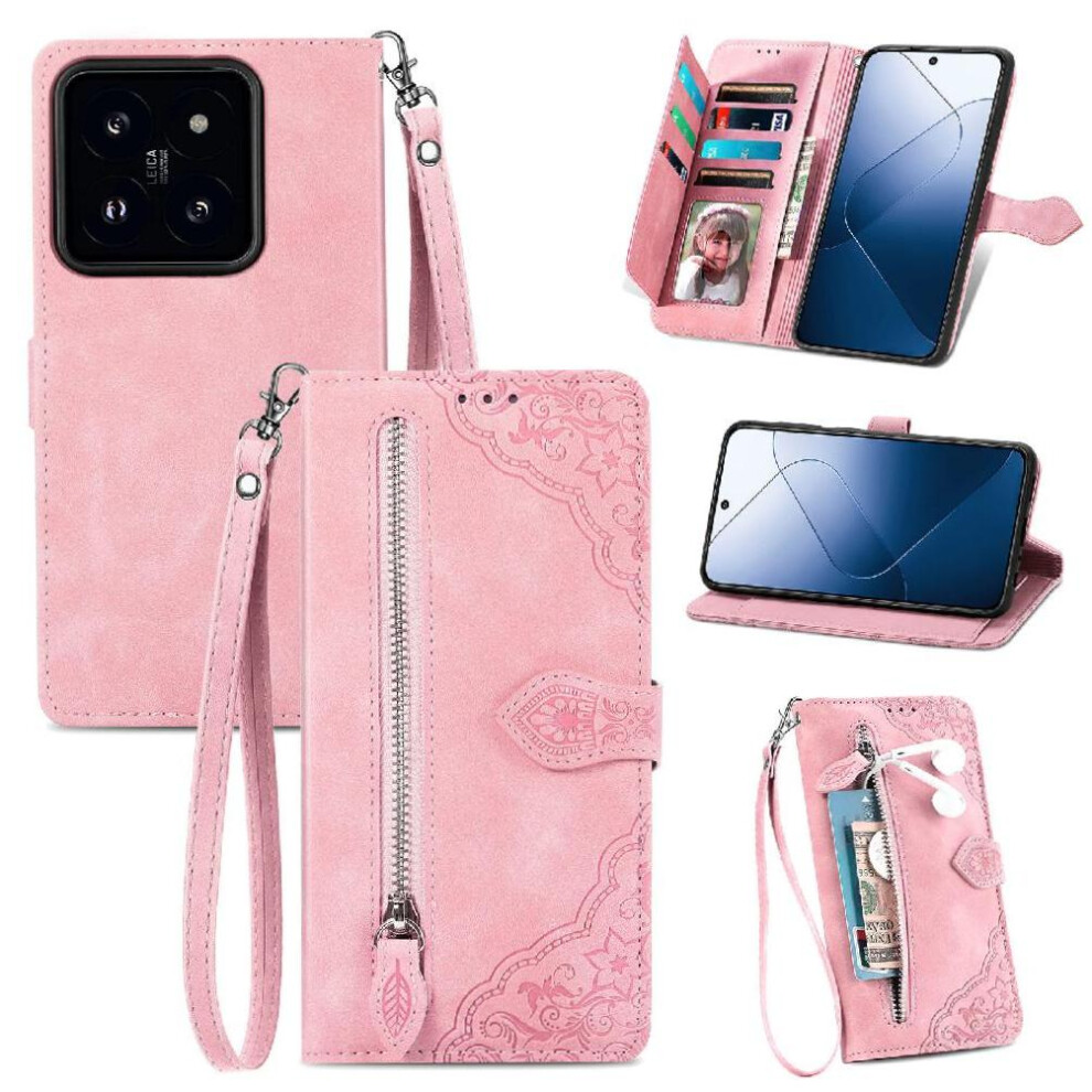 Photos - Case   for Xiaomi 14t Pro Business Multi-color Wallet Flip Zipper Style Multi-card Slot(Pink)