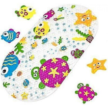 Baby Bath Mat Cartoon Duck Design Non-Slip Massage Bath Mat with Strong Suction Cups for Toddler Kids 39 x 69cm (Ocean Animal)