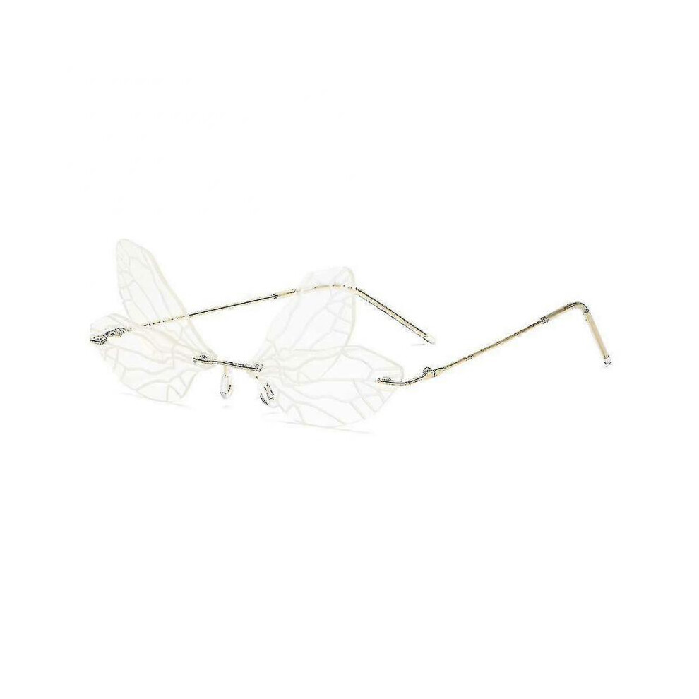 New Women's Butterfly Pattern Rimless Metal Frame Sunglasses