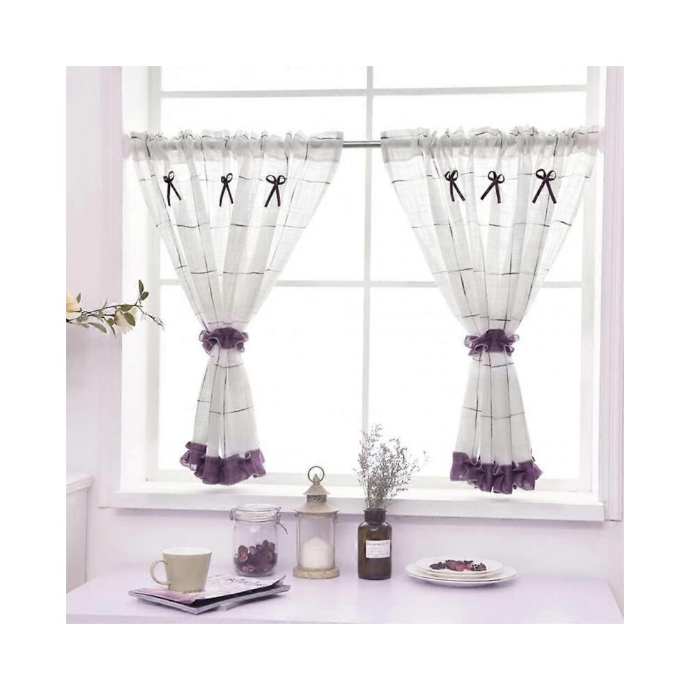 Rideau en lin avec embrasses, Mélange de coton, Mauve, BxH 90x90cm1 Pièce