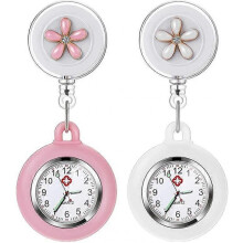Nurse Watch, Retractable Clip-on Hanging Lapel Watches, Silicone Cover Nurse Fob Watch with Brooch
