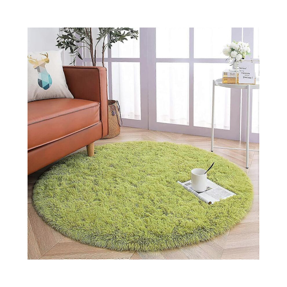 Round shaggy non-slip rug for living room and bedroom, large modern size (Green, 100 cm)-image-OPC-PH5RJCX-NEW