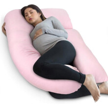 Women Pregnancy Pillow, U-Shape Full Body Pillow and Maternity Support for Back, Hips, Legs, Belly with Detachable Extension Light Pink