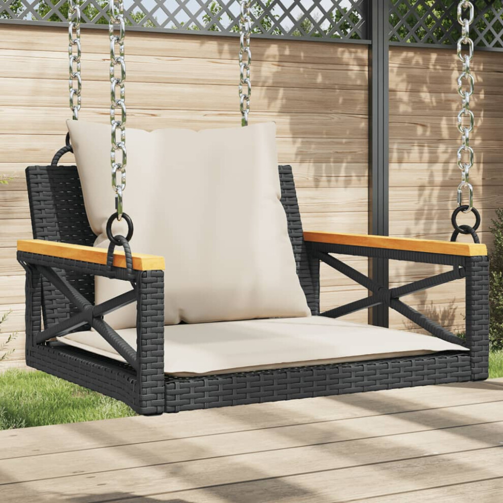 vidaXL Swing Bench with Cushions Black 24.8""""x24.4""""x15.7"""" Poly Rattan