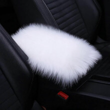 Center Console Cushion Pad/Cover, 11.4"x7.4" Furry Armrest Cover for Cars, Vehicles, SUVs, Premium Sheepskin Wool, Car Interior Accessories(White)