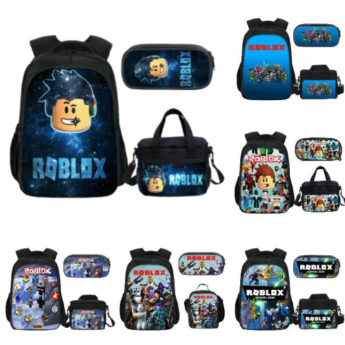 (Brown)3 τμχ Roblox Backpack Διπλής Όψης Τσάντα Για Το Μεσημεριανό, Θήκη Μολυβιών, Σακίδιο, 1