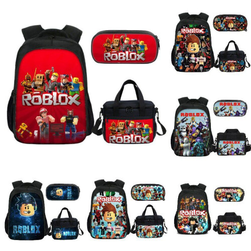 (Brown)3 τμχ Roblox Backpack Διπλής Όψης Τσάντα Για Το Μεσημεριανό, Θήκη Μολυβιών, Σακίδιο, 2