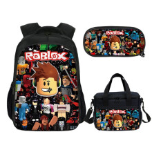 (Brown)3 τμχ Roblox Backpack Διπλής Όψης Τσάντα Για Το Μεσημεριανό, Θήκη Μολυβιών, Σακίδιο,