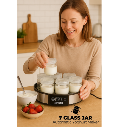 Digital Yoghurt Maker  7 Glass Jars, LED Timer, Stainless Steel 1