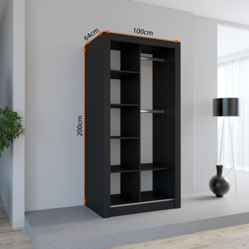 (100CM, BLACK ) LEXUS Gold Sliding Door Wardrobe 1
