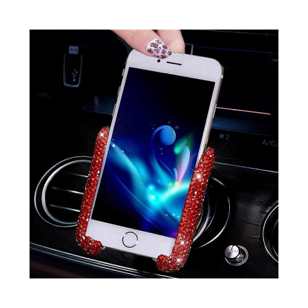 Bling Car Phone Holder Mini Car Dash Air Vent Automatic Phone Mount Universal 360Adjustable Crystal Auto Car Stand Car Accessories (Red) Red 5004229864929