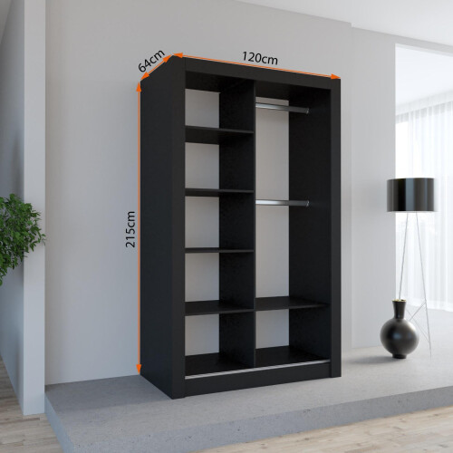 (120CM, BLACK ) LEXUS Gold Sliding Door Wardrobe 1