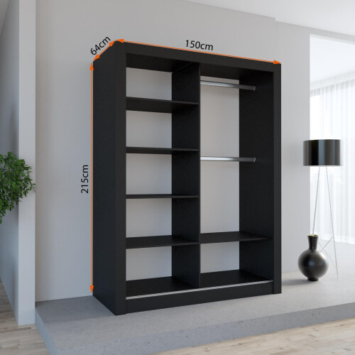 (150CM, BLACK ) LEXUS Gold Sliding Door Wardrobe 1
