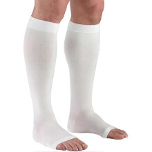 30-40 mmHg Compression Stockings for Men and Women, Knee High Length, Open Toe, White, Large