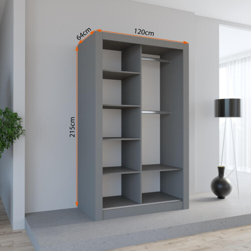(120CM, Grey ) LEXUS Gold Sliding Door Wardrobe 1