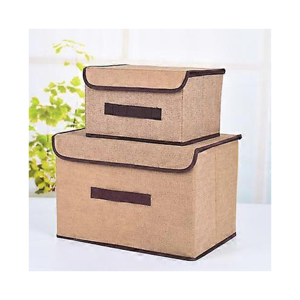 Boîte de rangement en deux parties, couleur unique, tissu de haute qualité, avec couvercle (Beige)