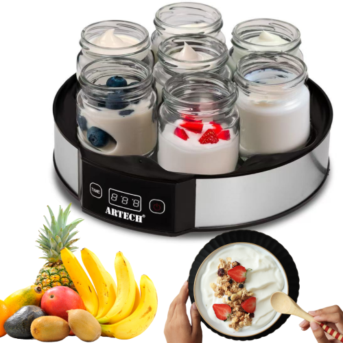 Digital Yoghurt Maker  7 Glass Jars, LED Timer, Stainless Steel