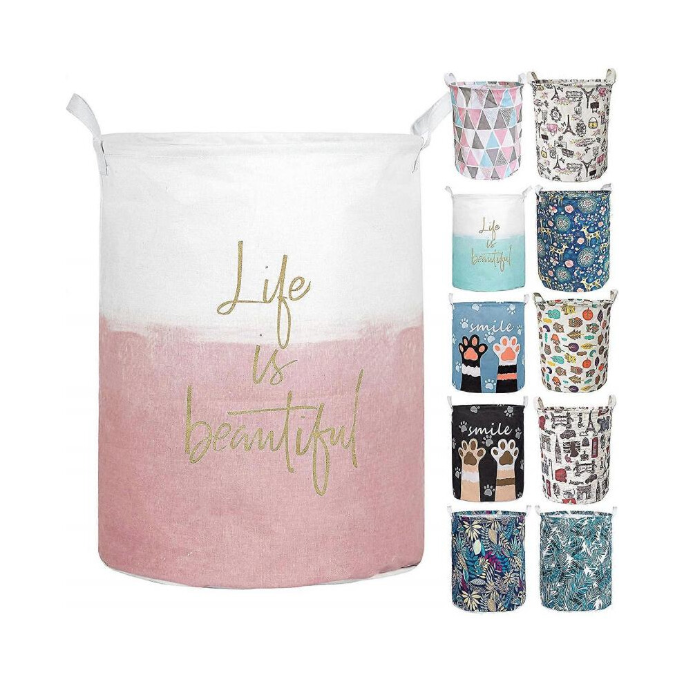 Panier à linge pliable et imperméable de 19,7 pouces, panier à linge sale, poubelle de rangement pour collection de jouets (Life Pink)