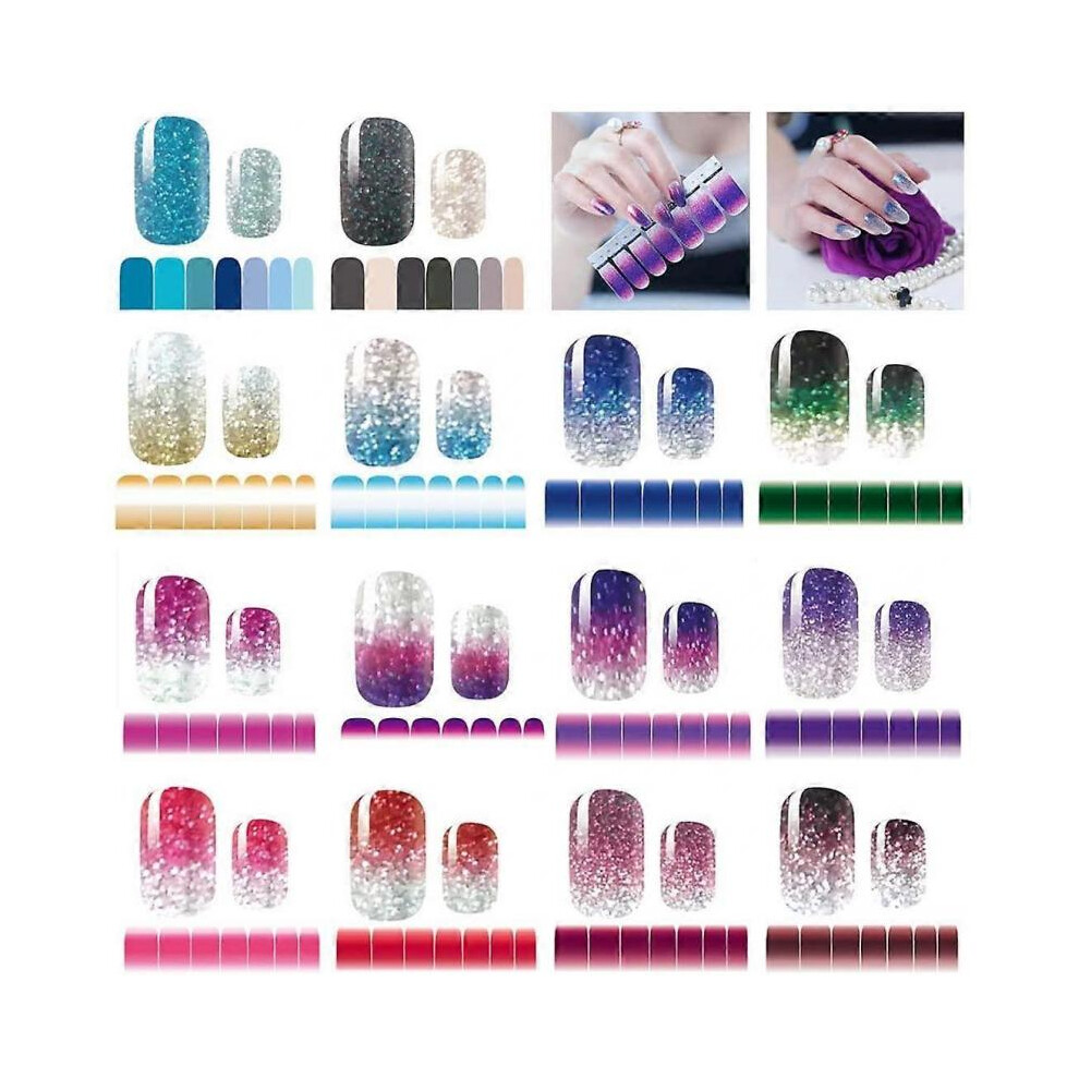 14 sheets of self-adhesive glitter nail polish stickers with gradient colours for women and girls