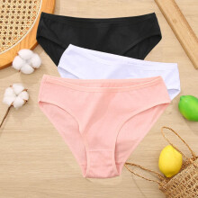(Set 9, 3pcs) 3pcs Cotton Panties Womens Briefs Jacquard Design