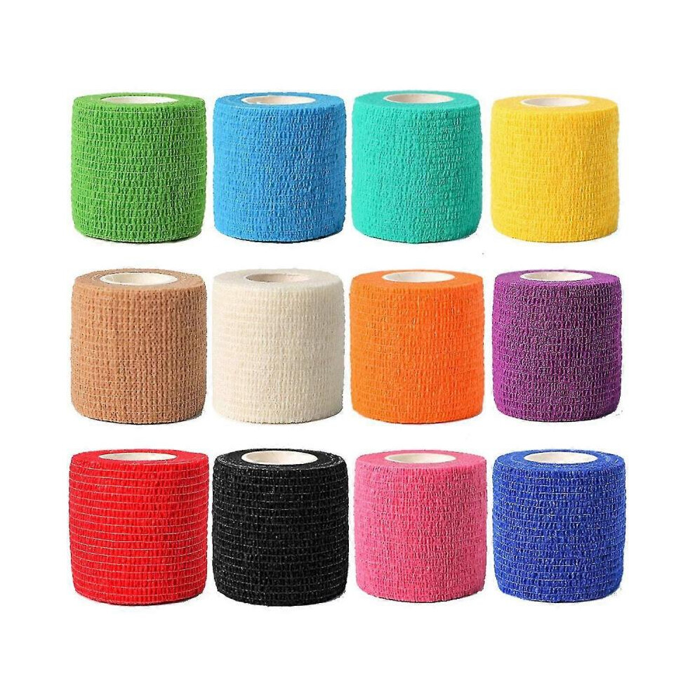 12pcs 1 X 5 Yards | Self Adhesive Bandage Wrap, Athletic Elastic Cohesive Bandage for Sports Injury,strain,knee & Wrist,ankle Sprains & Swelling First
