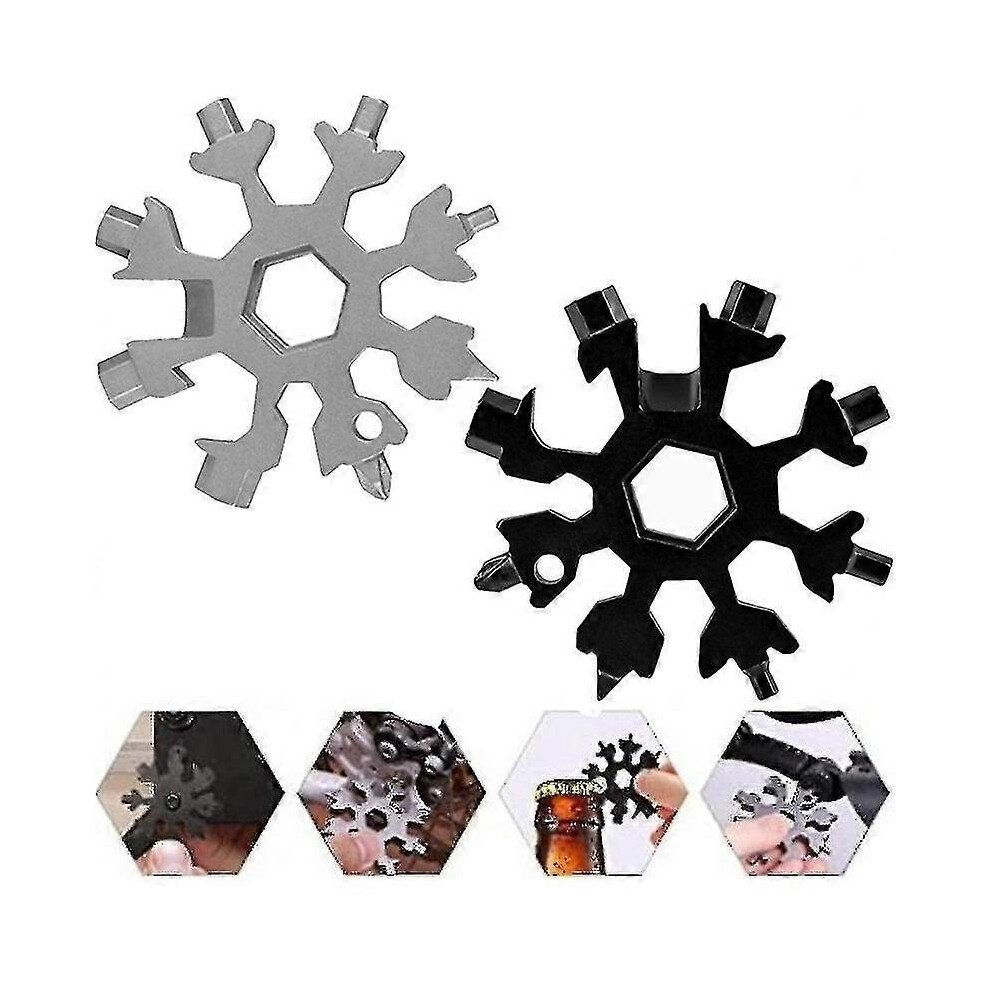2Pcs Stainless Steel Snowflake Wrench Multi-Tool Portable Keychain Screwdriver Bottle Opener Tool For Outdoor Camping 5004229866497