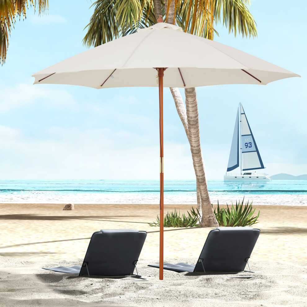 Outsunny 2.5m Wooden Garden Parasol Outdoor Umbrella Canopy w/ Vent Cream