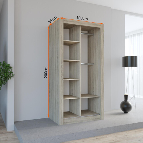 (100CM, Oak ) LEXUS Gold Sliding Door Wardrobe 1