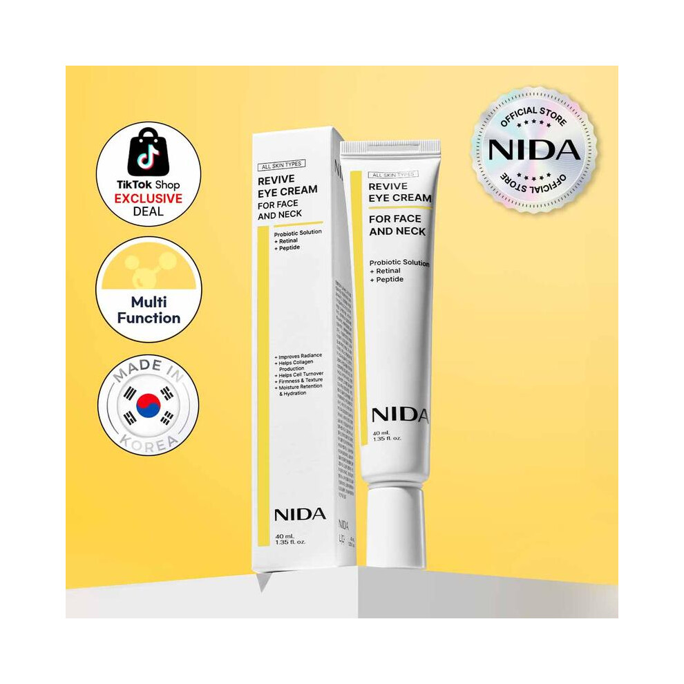 Nida Revive Eye Cream For Face And Neck (40Ml) / Probiotic Solution, Retinal, Peptide / Wrinkles, Fine Lines, Aging Skin
