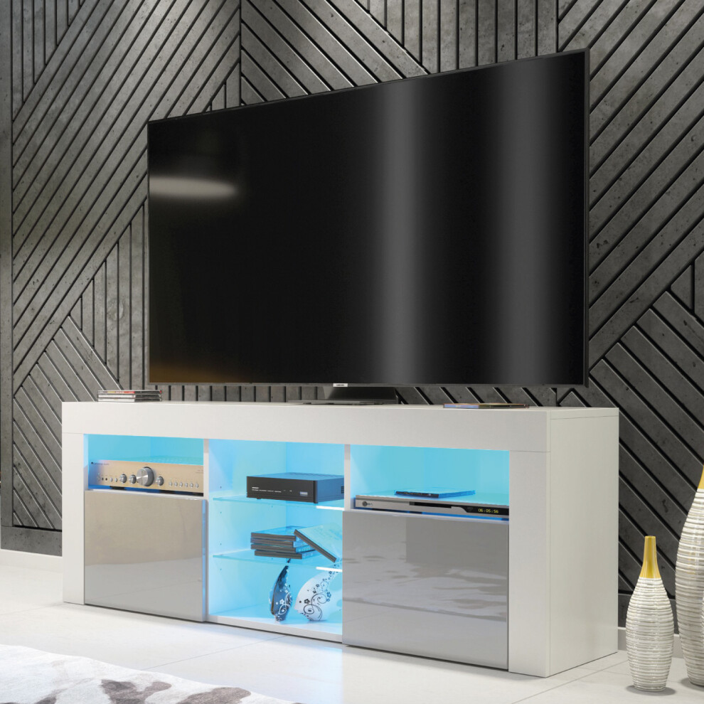 Pulse TV Unit 145cm LED  - White & Grey Gloss Doors