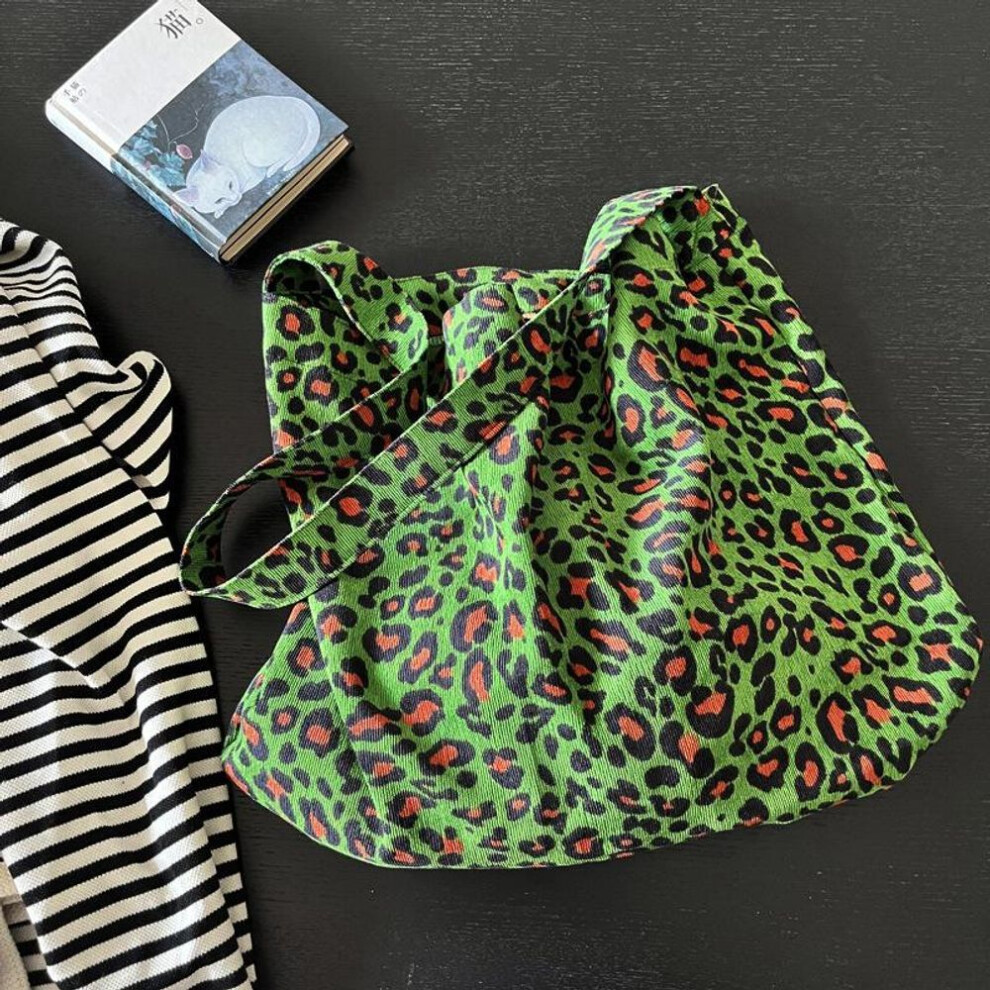 (green, 45x35cm) Yogodlns Women&apos;s Corduroy Shoulder Crossbody Bag Green Leopard Print Cloth Large Capacity Handbag Casual Travel Shopping Totes