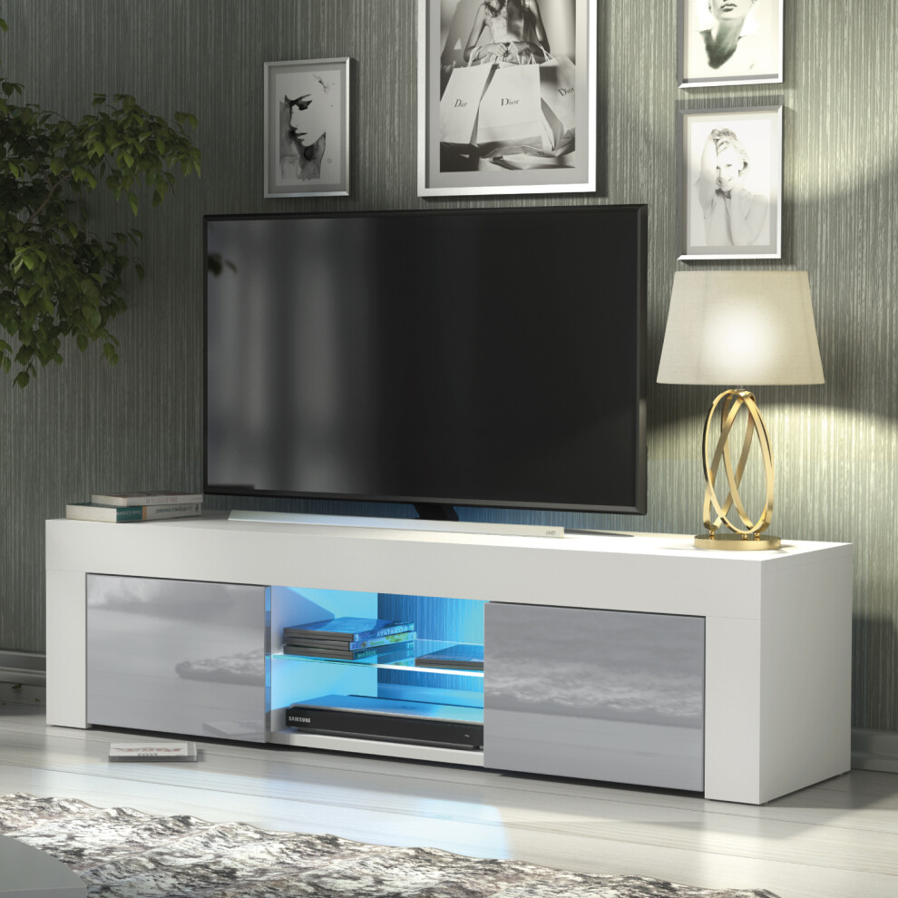 Loom 130cm TV Unit LED - White & Grey Gloss Doors