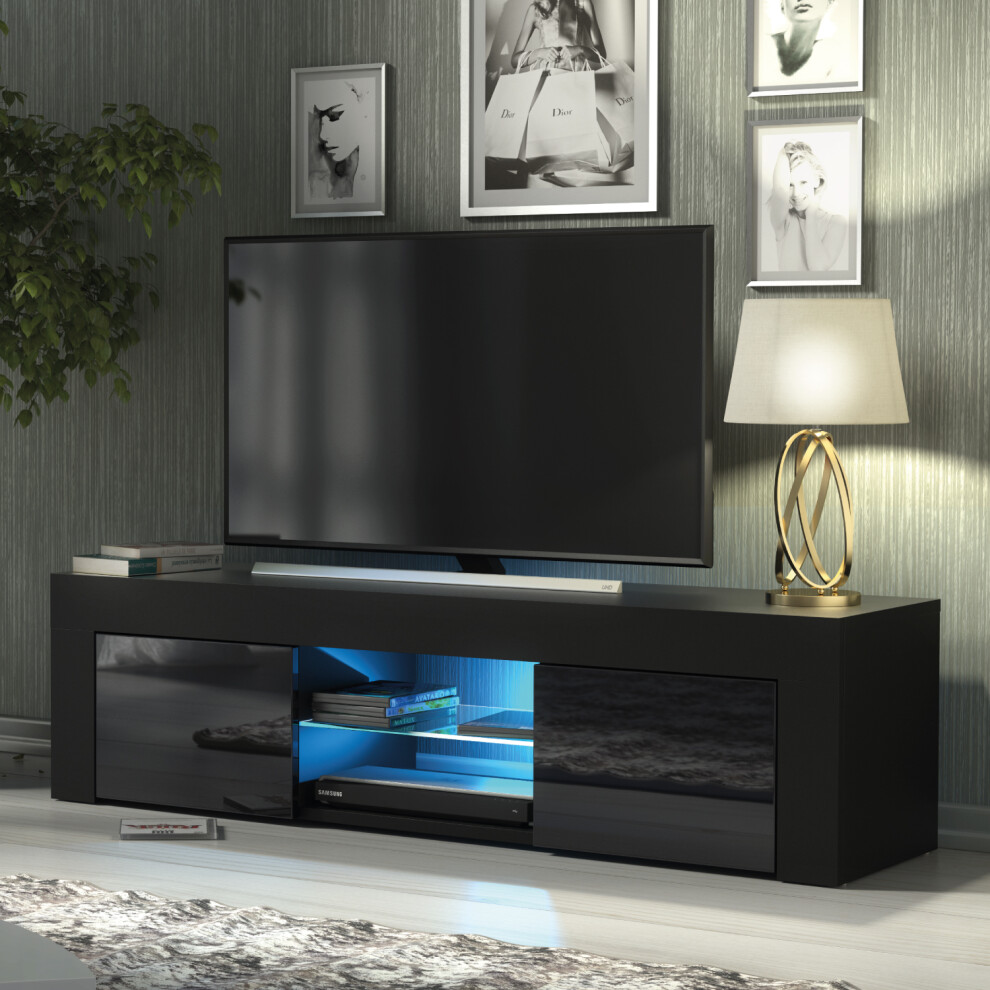 Loom 130cm TV Unit LED - Black Gloss Doors