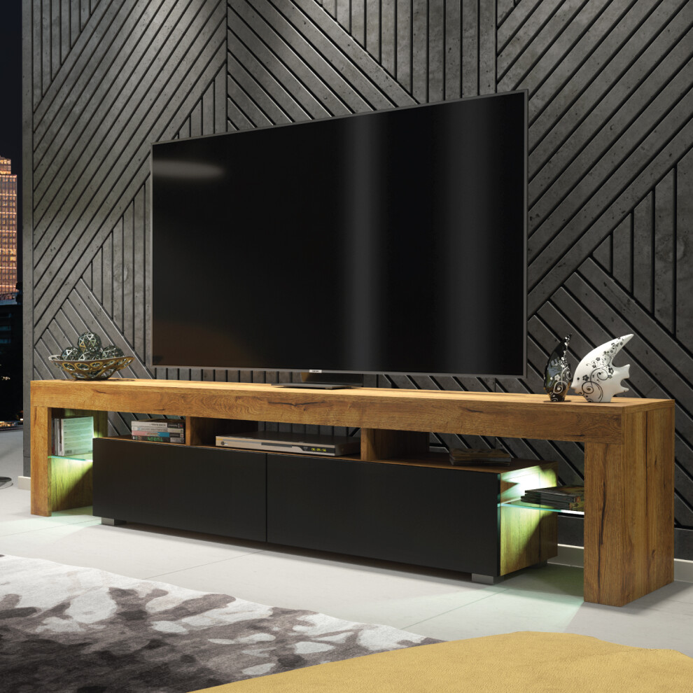Nova 200cm TV Unit LED - Oak & Black Matt Doors