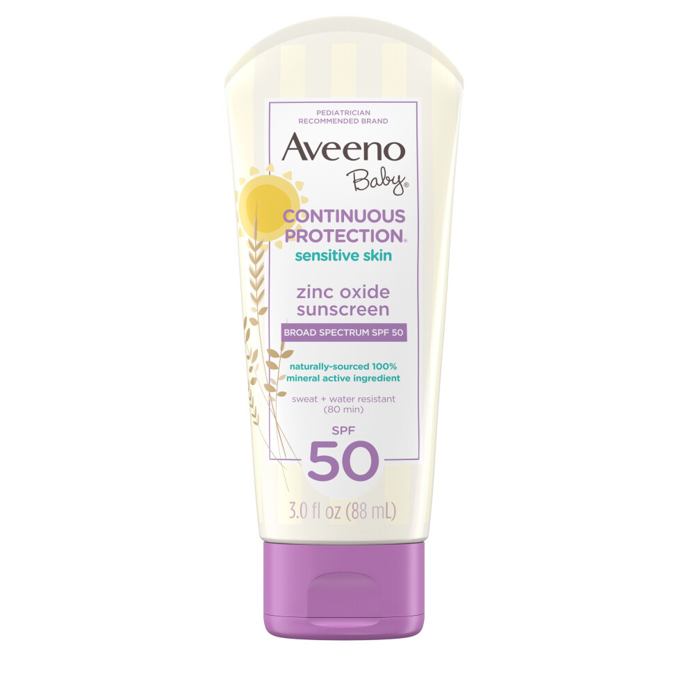 Aveeno Baby Continuous Protection Sensitive Skin Mineral Sunscreen SPF 50, 3 fl oz (88 ml)