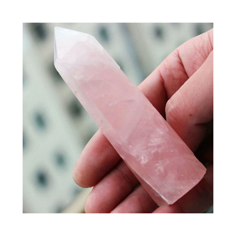 (5-6Cm) Rock Rose Natural Quartz Crystal Point Healing Stone Obelisk Wand Ornament Pink