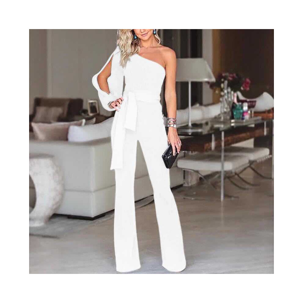 (White, M?Tag M=US XS?) Tied Women Waist Flared Jumpsuits Fashion One Shoulder Sexy Jumpsuits Rompers-image-OPC-PH5SCKN-NEW