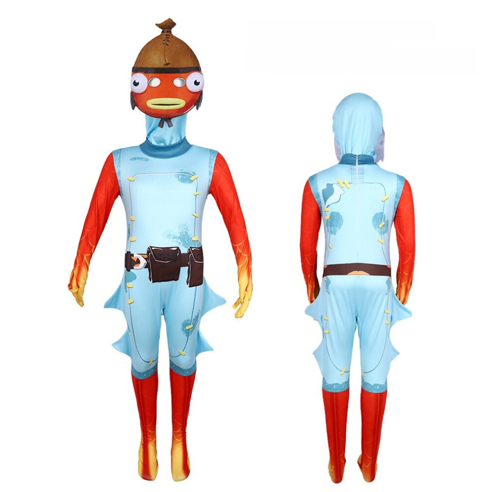 (, 140Cm) Fortnite Cosplay Tomatohead Silk Jumpsuit Girls Role Costumes Playing Gaming Blue