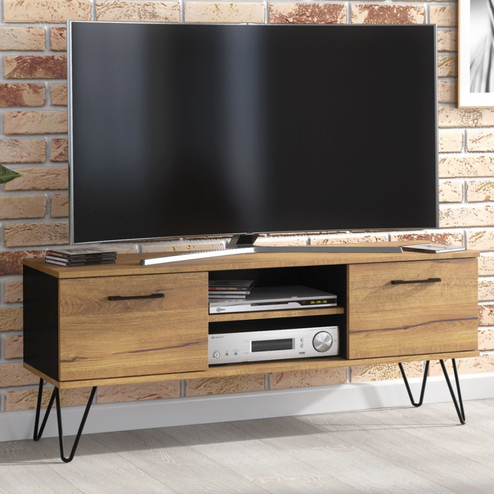 Urban Loft 120cm TV Unit - Oak & Black with Harpin Legs