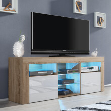 Pulse 145cm TV Unit LED - Oak & White Gloss Doors